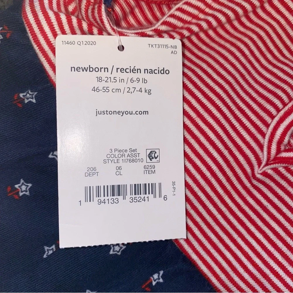 NEW! CARTER’S Bundle Just One You Patriotic 3pc Outfit Red White Blue Newborn